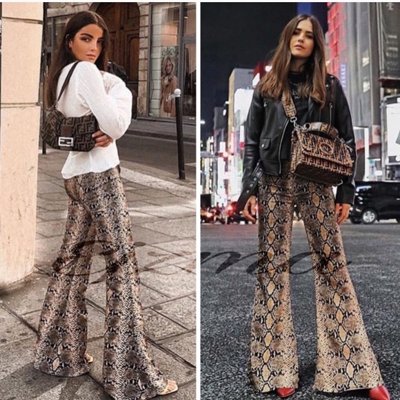 ZARA SNAKE PRINT FLARED PANTS - Picture 6 of 8
